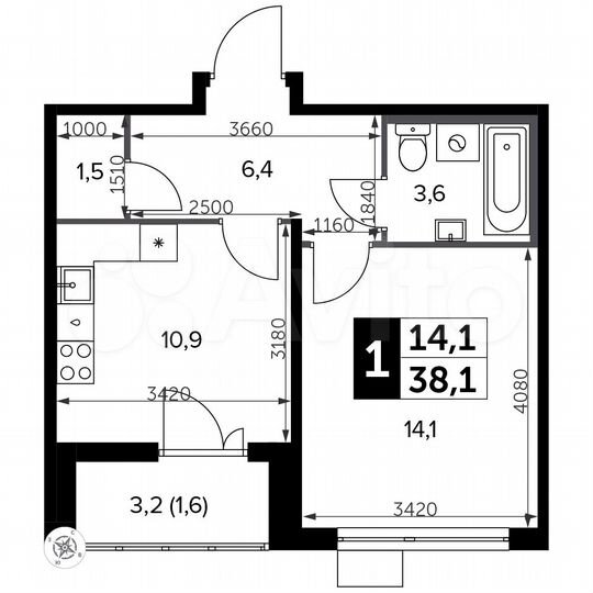 1-к. квартира, 38,1 м², 17/23 эт.