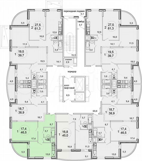 1-к. квартира, 47 м², 8/17 эт.