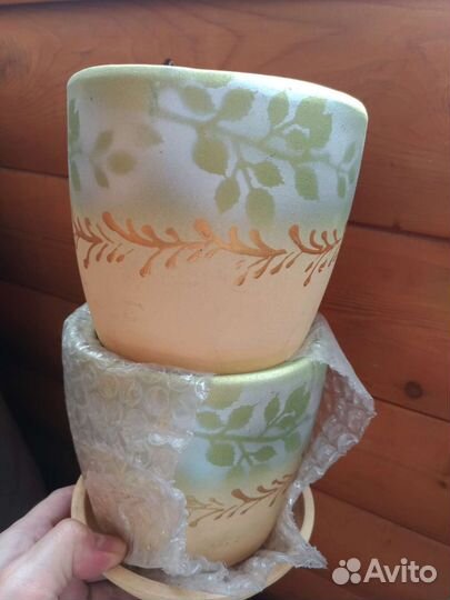 Горшки салатно-золотистые