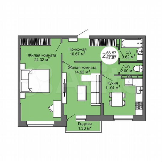 2-к. квартира, 67,9 м², 7/17 эт.