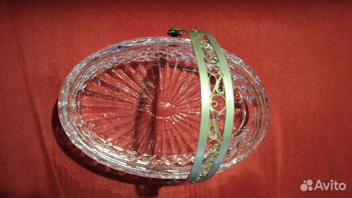 Конфетница вазочка,хрусталь,мельхиор,скань,ссср