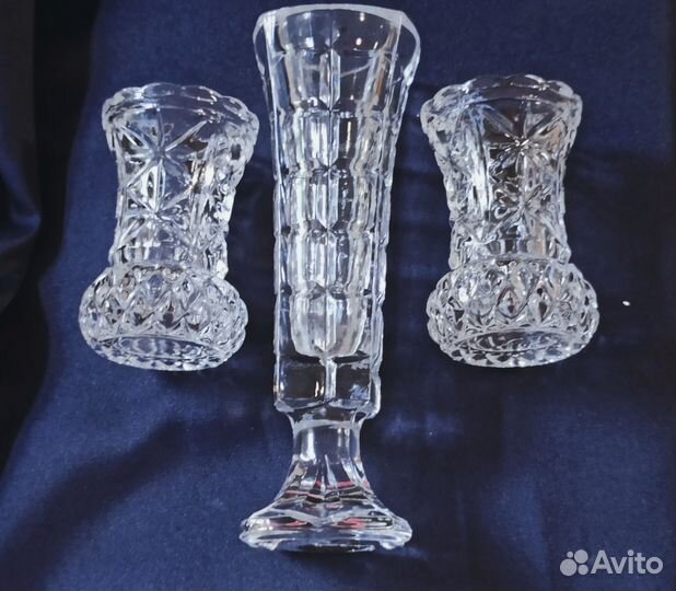 Хрустальные мини вазы, подсвечники Богемия Винтаж