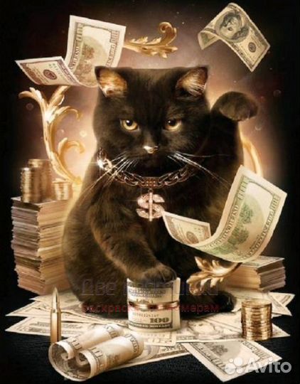Алмазная мозаика 30x40 Черный кот с деньгами