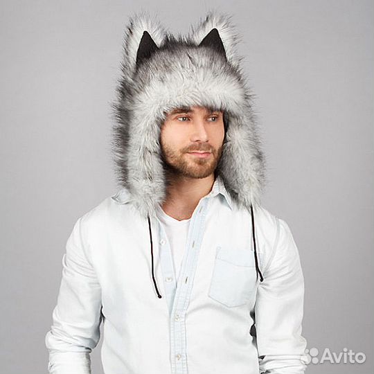 Шапка с ушками Волкошапка Зверошапка-ушанка Хаски