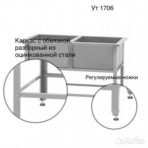 Ванна моечная 2 секции новая 1210 630 860 мм