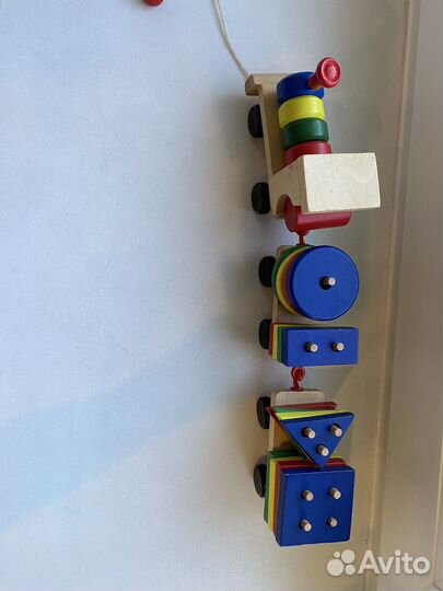 Деревянный паровозик сортер каталка