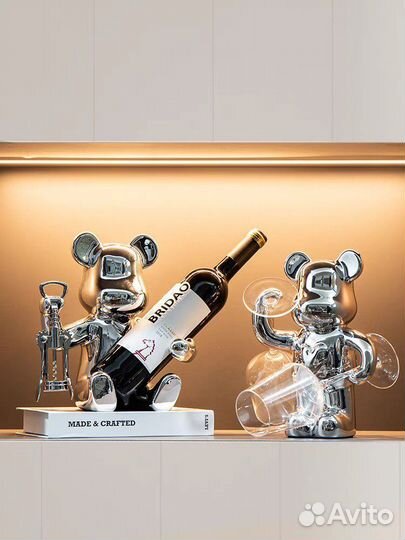 Подставка для винных бутылок и бокалов Мишка