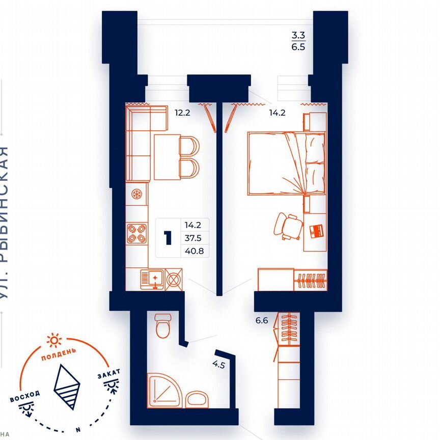 1-к. квартира, 40,8 м², 10/14 эт.