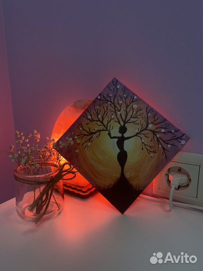 Картина акрилом цветущее дерево