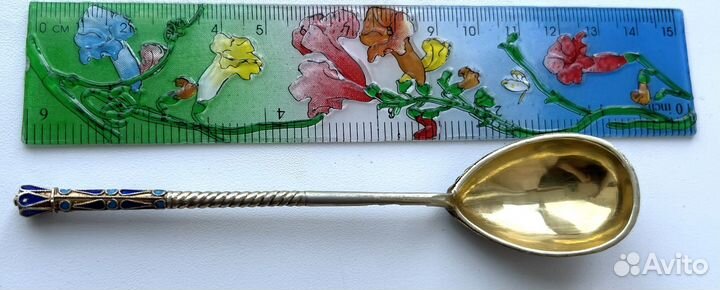 Ложка серебро : 84 проба , эмаль