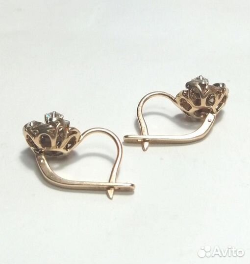 Золотые серьги с бриллиантами 583 пробы