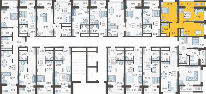 2-к. квартира, 48,8 м², 10/19 эт.