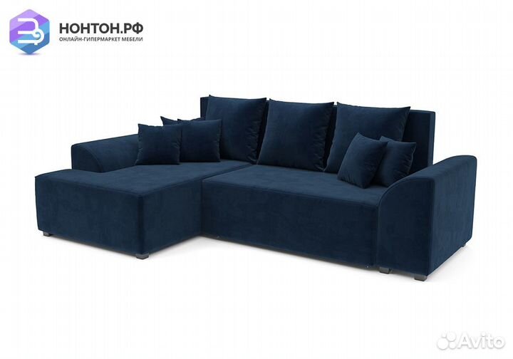 Угловой диван еврокнижка Каскад велюр темно-синий