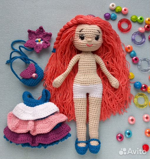 Кукла Русалочка. Кукла в подарок. Кукла вязаная
