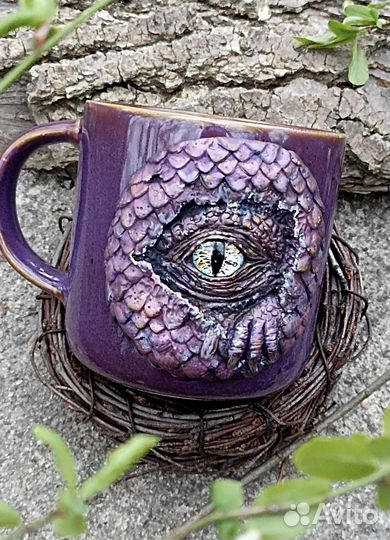 Кружка с декором из полимерной глины. Дракон