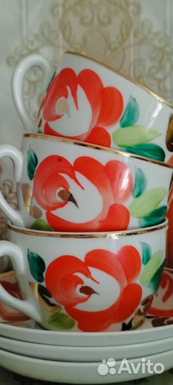 Сервиз чайный розы агашки фарфор роспись Песочное