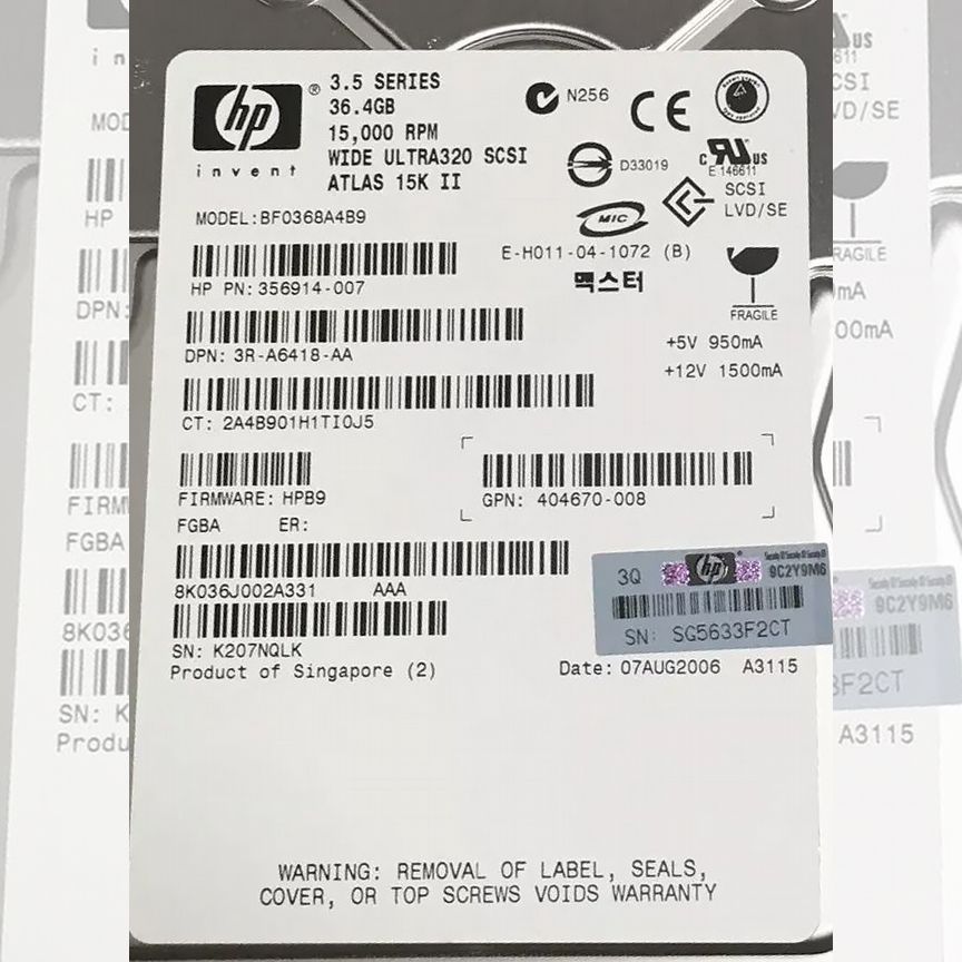 [BF0368A4B9] Жесткий Диск Hp 36,4gb U320scsi 3.5" Bf0368a4b9