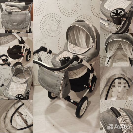 Коляска adamex Barletta 3 в 1 серо-белая