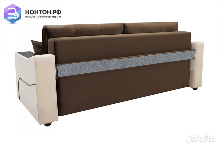 Диван еврокнижка Бостон бежевый / коричневый
