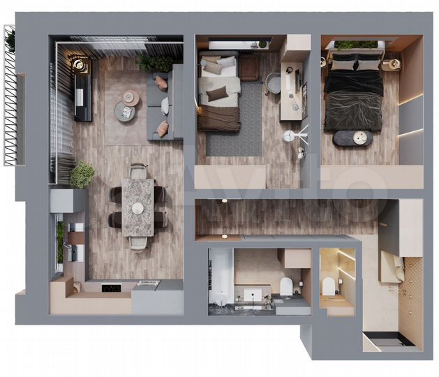 2-к. квартира, 69,4 м², 5/12 эт.