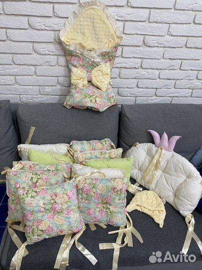 Бортики,плед-конверт,бант,шапка