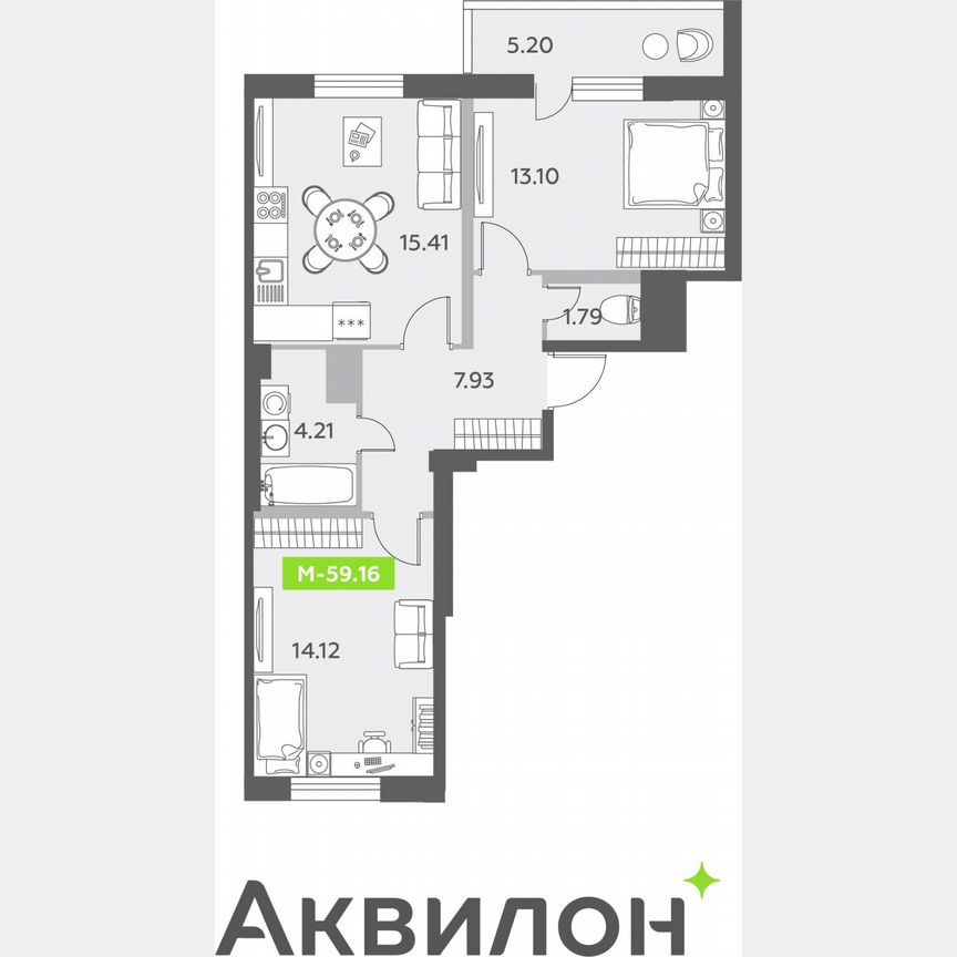 2-к. квартира, 59,2 м², 7/12 эт.