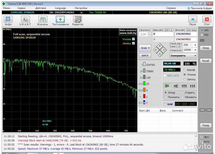 Жесткий диск Samsung 80 Gb 7200 rpm IDE (с бэдами)