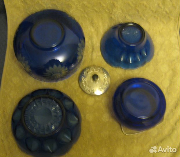 Синее резное стекло хрусталь из СССР
