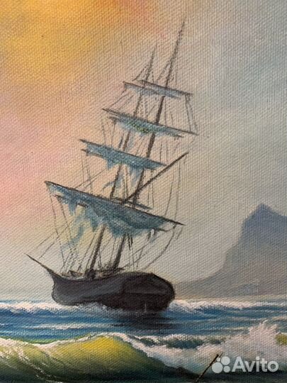 Картина Холст, Масло. Морской пейзаж. Парусник