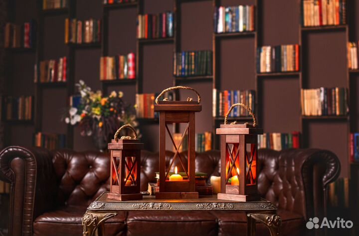 Деревянный фонарь подсвечник набор
