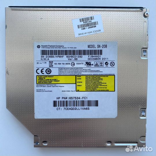Дисковод dvd rw ноутбука hp sn-208, б/у