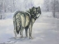 Картина масло/холст" Волк в зимнем лесу"