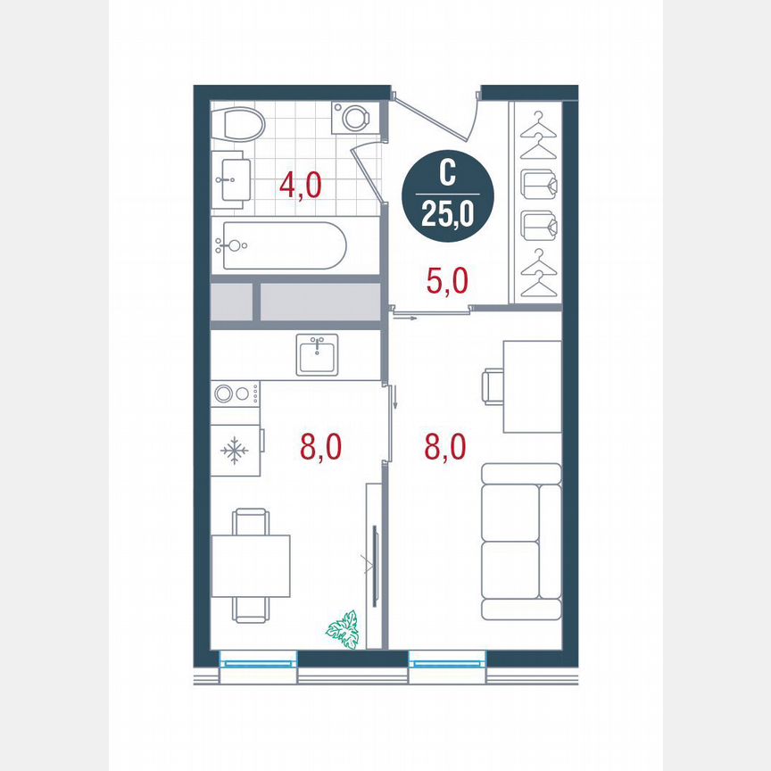 Квартира-студия, 25 м², 17/26 эт.