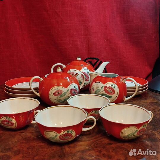 Сервиз чайный Красные маки живопись Дулево