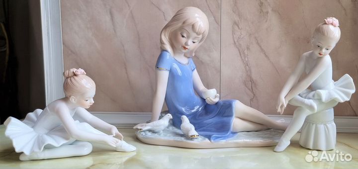 Фарфоровые Статуэтки Балерины и Девушка с Голубями