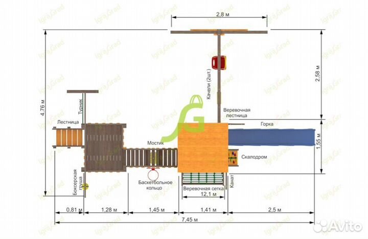 Игровая площадка для дачи Панда Фани Мостик
