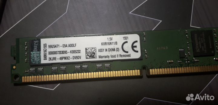 Kingston DDR3 8Гб 1600 mhz 2x8 гб (KVR16N11/8)