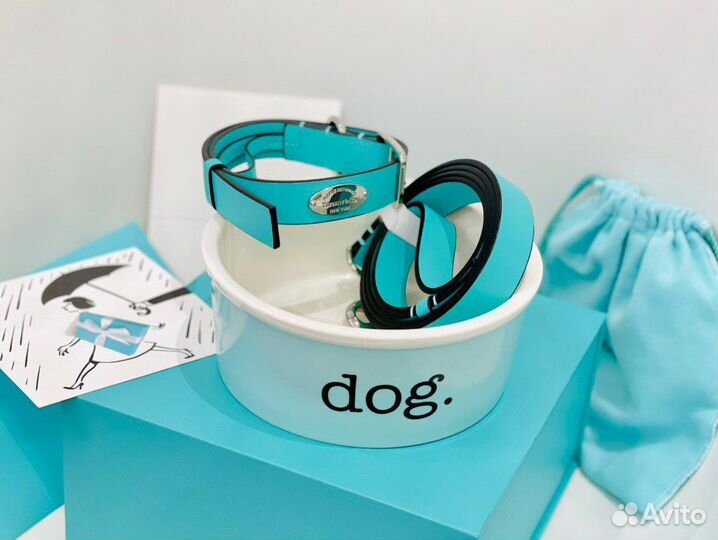 Миска для собаки, поводок, ошейник Tiffany