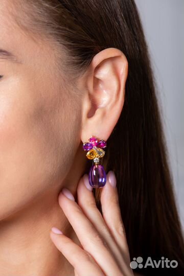 Серьги Bvlgari Diamond Sapphire Amethyst Flower Ea