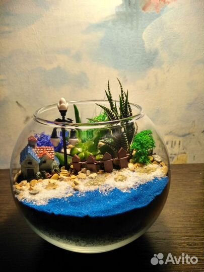 Оригинальный подарок, флорариум, ваза, цветы