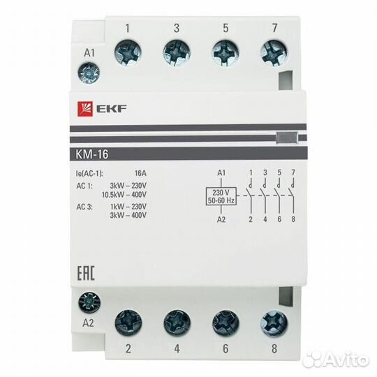 Контактор модульный км 16А 4nо (3 мод.) EKF km-3-16-40
