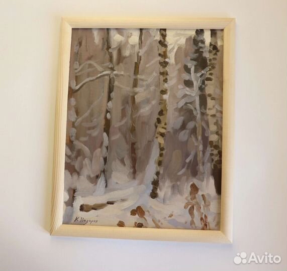 Картина маслом зимний пейзаж лес