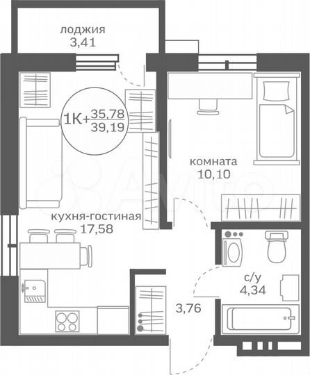 1-к. квартира, 35,8 м², 9/20 эт.