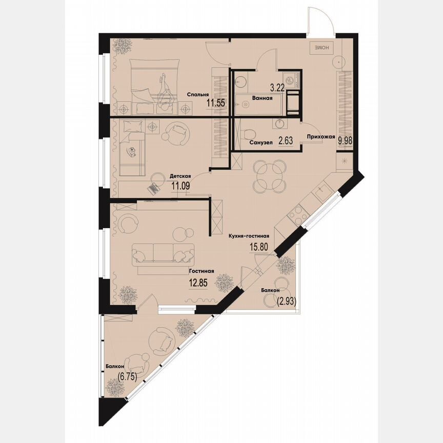 3-к. квартира, 70 м², 6/12 эт.
