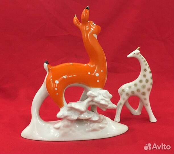 Статуэтки фарфоровые. Лань + жираф. СССР