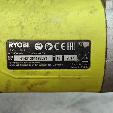 Аккумуляторная болгарка ушм Ryobi R18AG 115мм one+
