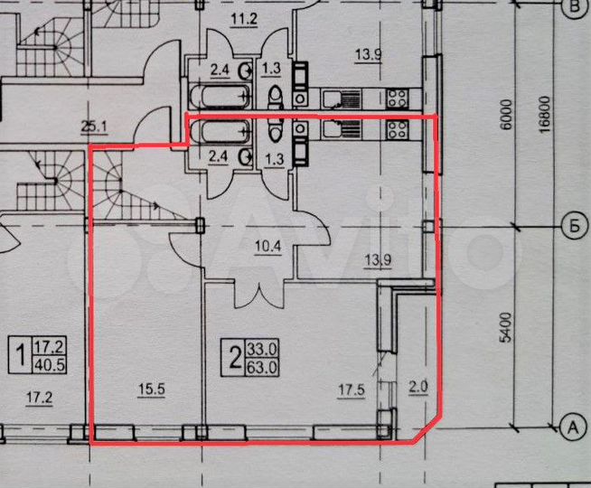 2-к. квартира, 63 м², 3/3 эт.