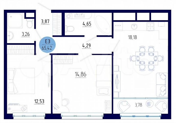 2-к. квартира, 65,4 м², 13/18 эт.