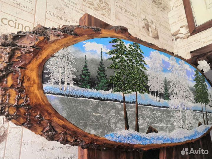 Картина, панно на срезе дерева 110 на 37