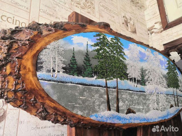 Картина, панно на срезе дерева 110 на 37